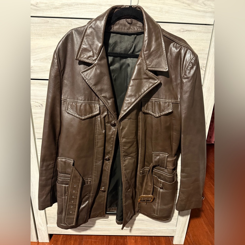 Men's Brown Leather Trench Coat - Classic Style